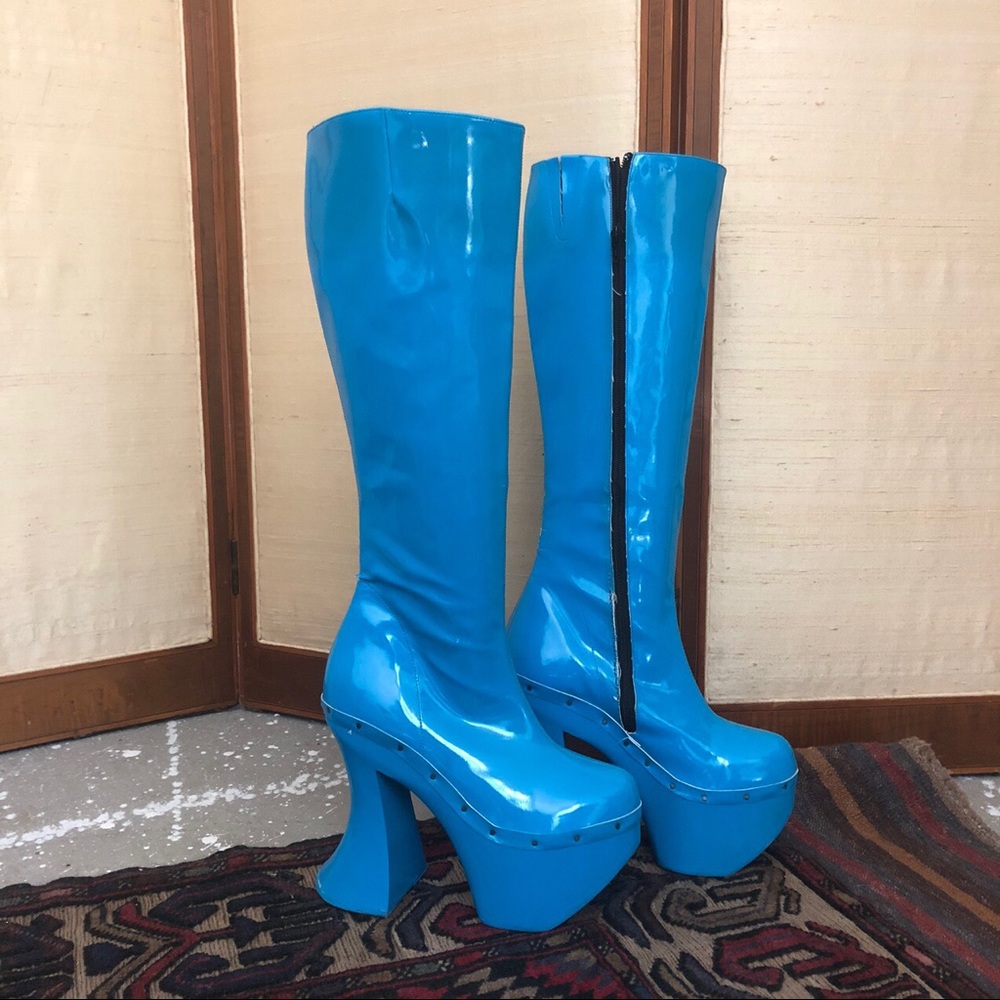 Bright blue mega platform boots